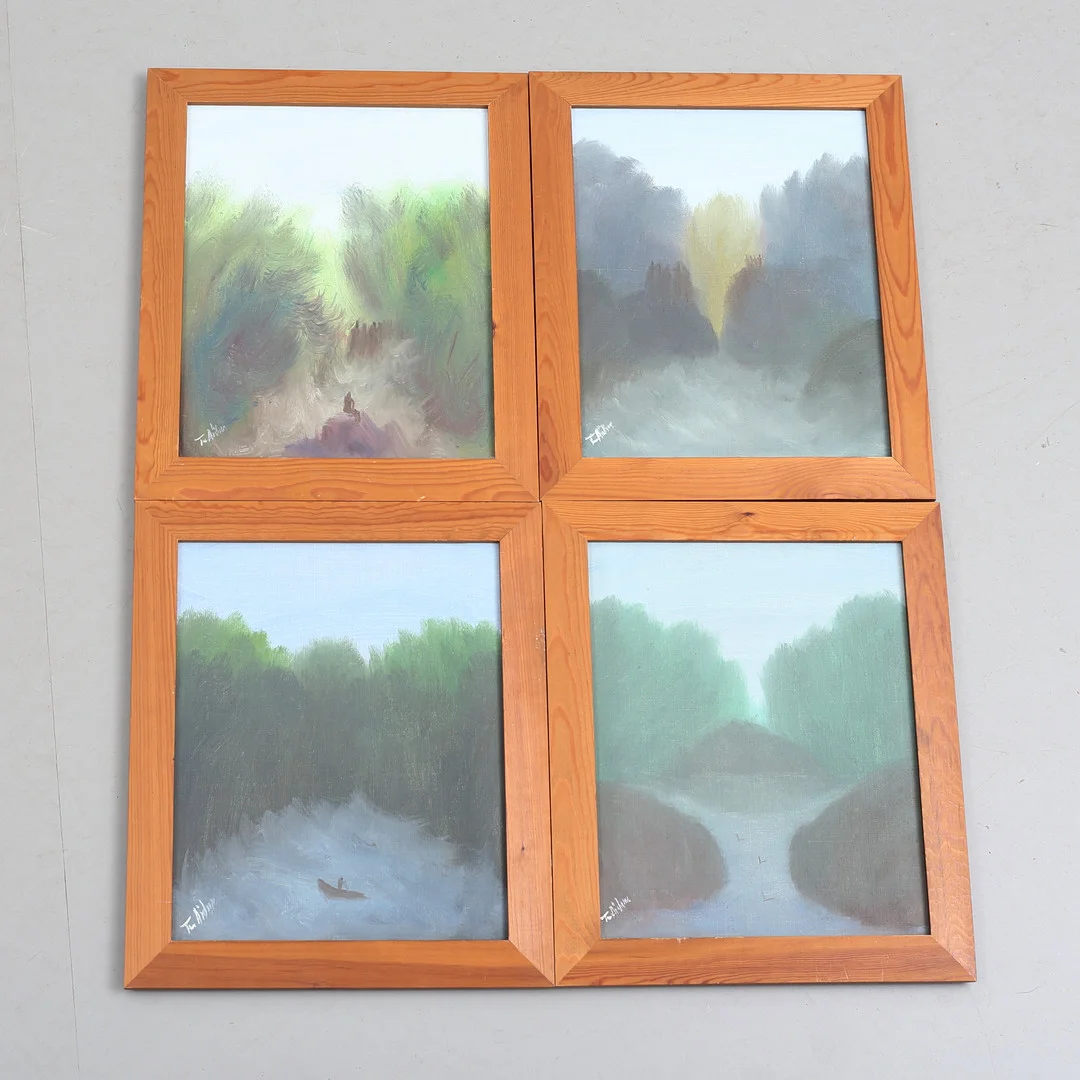 TOM ARVIDSSON. Stämningsfulla landskap. 4 oljor på duk, signerade. — Paintings — Auktionshuset Thelin & Johansson