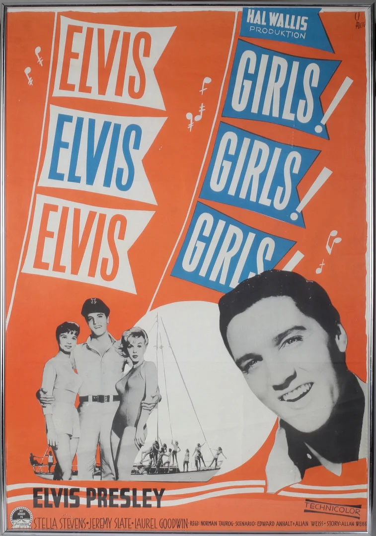 ELVIS PRESLEY. Filmaffisch, "Girls! Girls! Girls!", litografiskt tryck, 1960-tal. — Other collectables — Stadsauktion Sundsvall