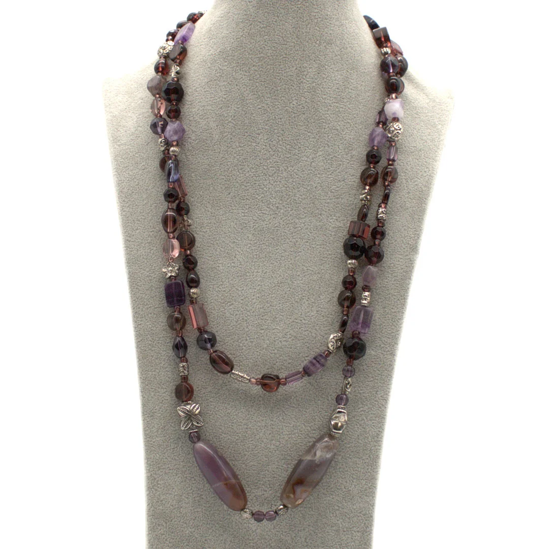 VINTAGE ENDLOS COLLIER IM BOHO STIL MIT MULTIPLEM STEINBESATZ. — Necklace — Kunst- und Auktionshaus Kleinhenz