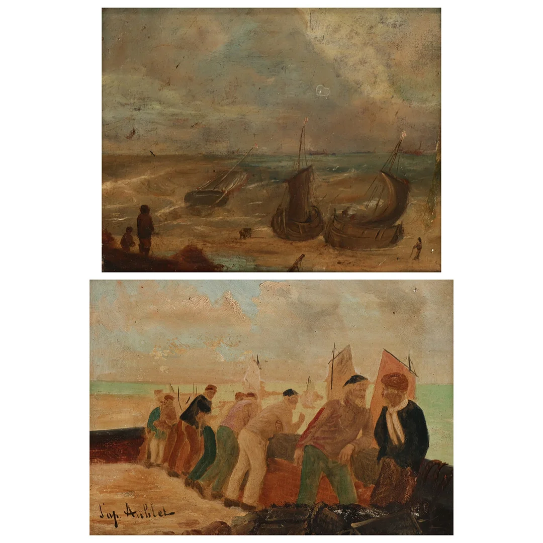 UBEKENDTE KUNSTNERE. To mindre kystmotiver, olie på plade, et signeret, 18-1900 tallet (2). — Paintings — Palsgaard Kunstauktioner