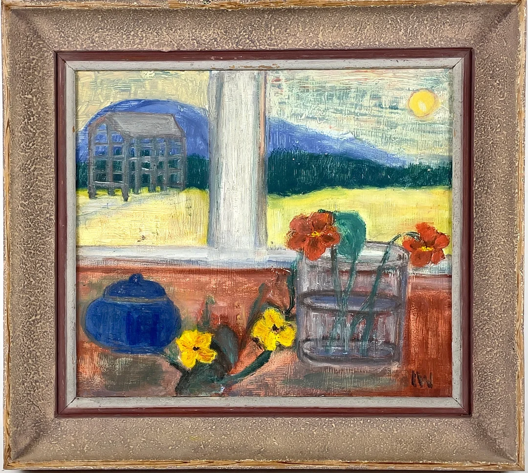 INGER WALLERTZ. Fönstervy, olja på pannå, monogramsignerad IW. — Paintings — Roslagens Auktionsverk