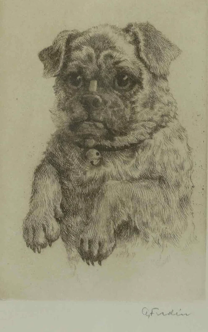 OIDENTIFIERAD KONSTNÄR. Etsning, hundporträtt, signerad. — Engravings & Prints — Hälsinglands Auktionsverk