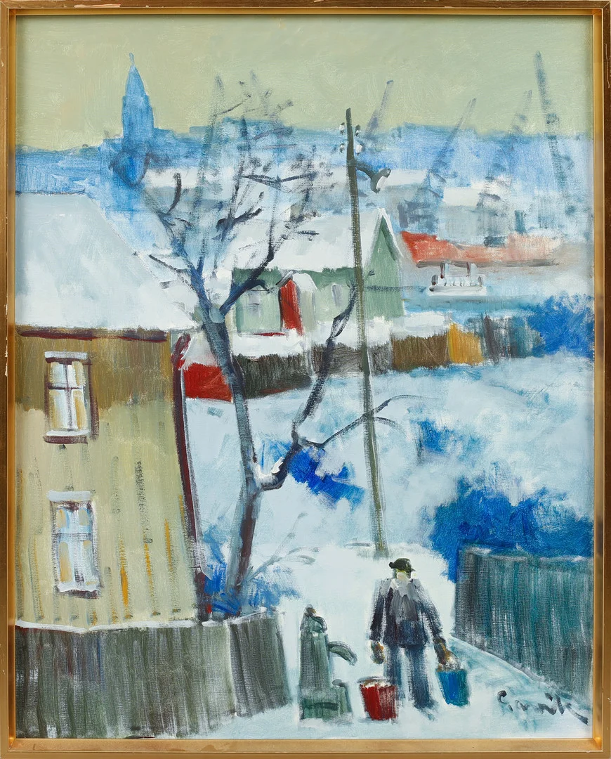 TAGE GAVIK. "Lindholmen"olja på duk, signerad. — Paintings — Göteborgs Auktionsverk