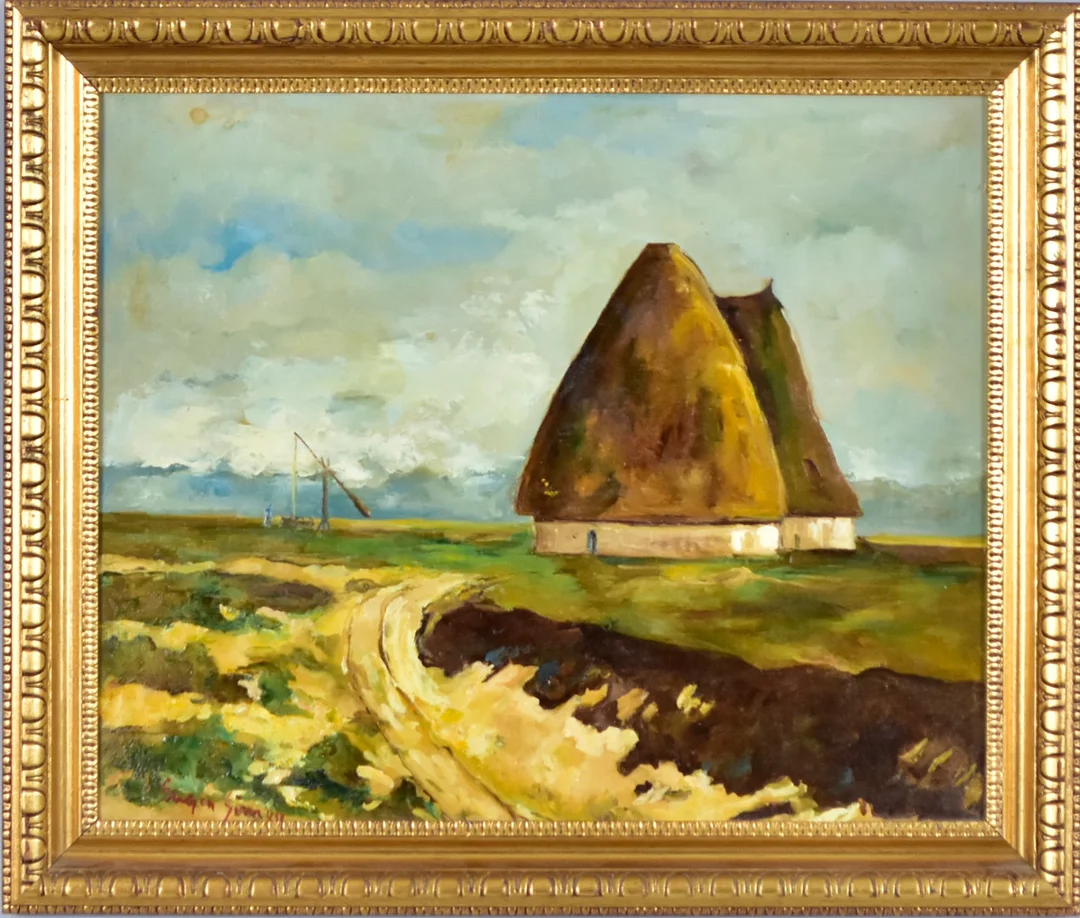 OIDENTIFIERAD KONSTNÄR. oljemålning på duk, polskt hus i landskap. — Paintings — Halmstads Auktionskammare